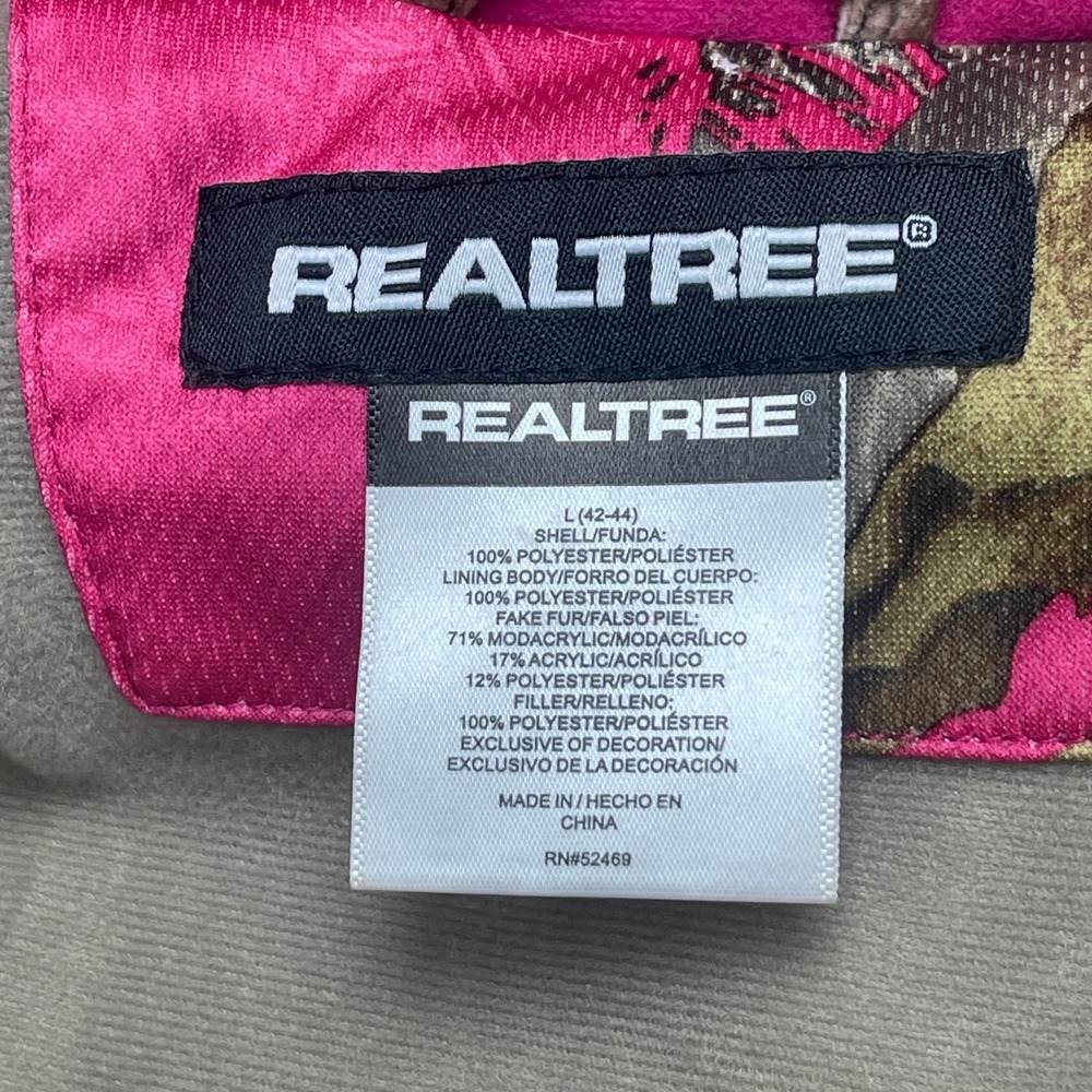 Realtree Xtra Camo Puffer Jacket Womens L Brown Pink Faux Fur Hood EUC - Picture 4 of 13